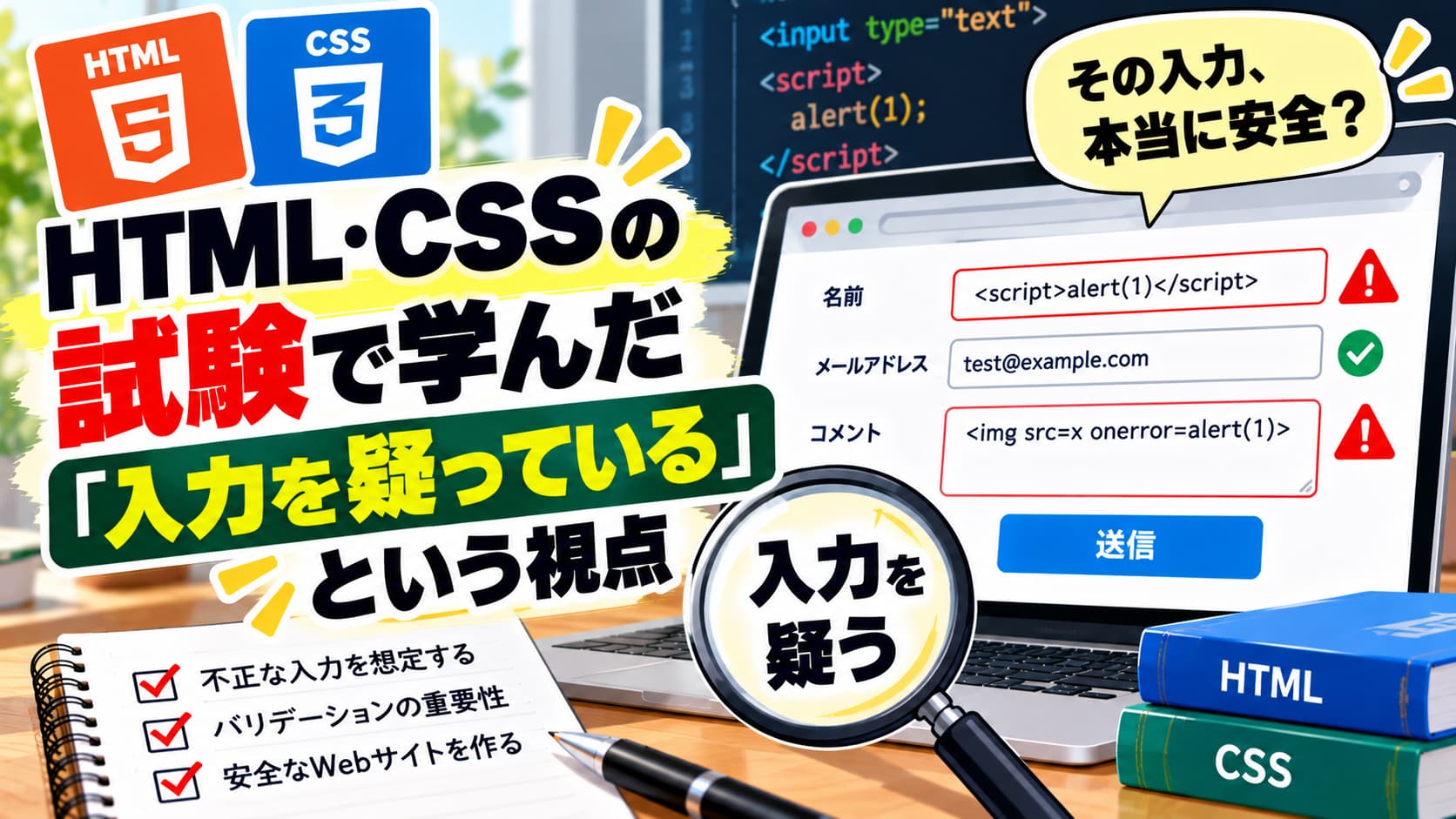 HTML・CSSの試験で学んだ「入力を疑っている」という視点のアイキャッチ画像