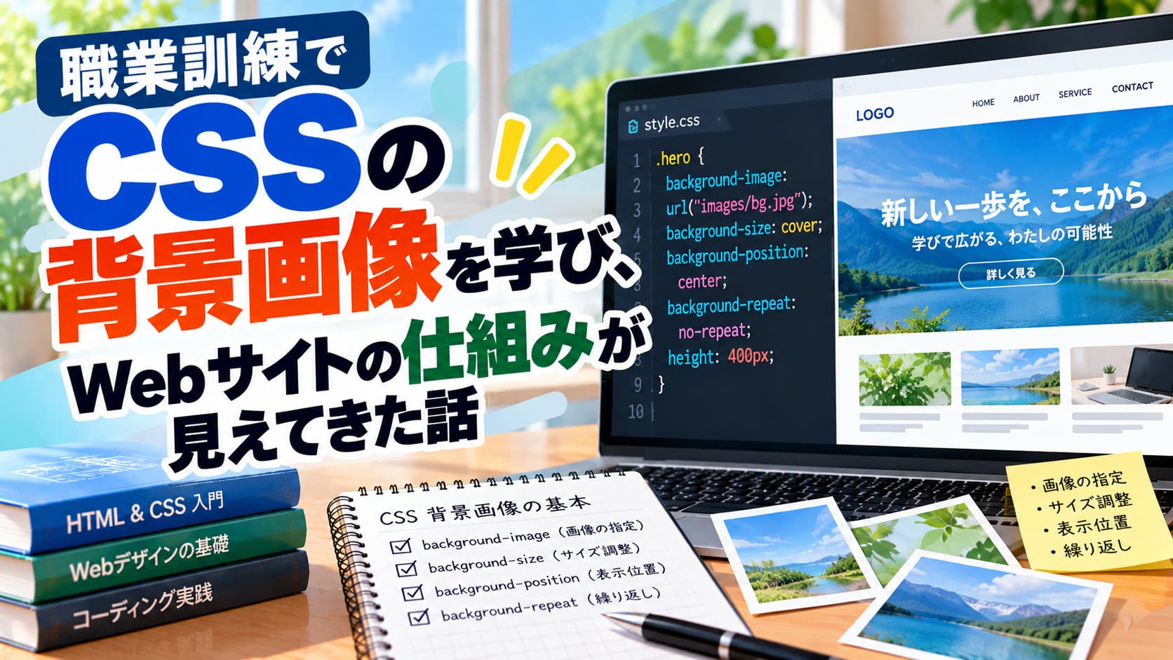 職業訓練でCSSの背景画像を学び、Webサイトの仕組みが見えてきた話のアイキャッチ画像
