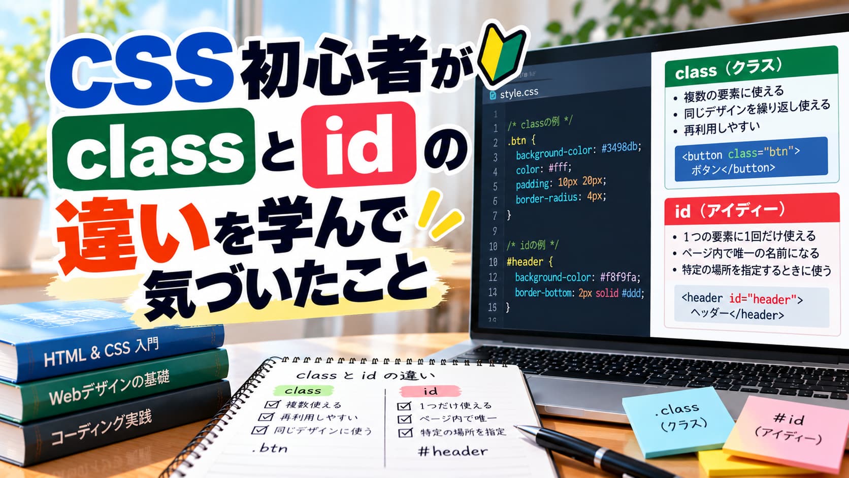 CSS初心者がclassとidの違いを学んで気づいたことのアイキャッチ画像