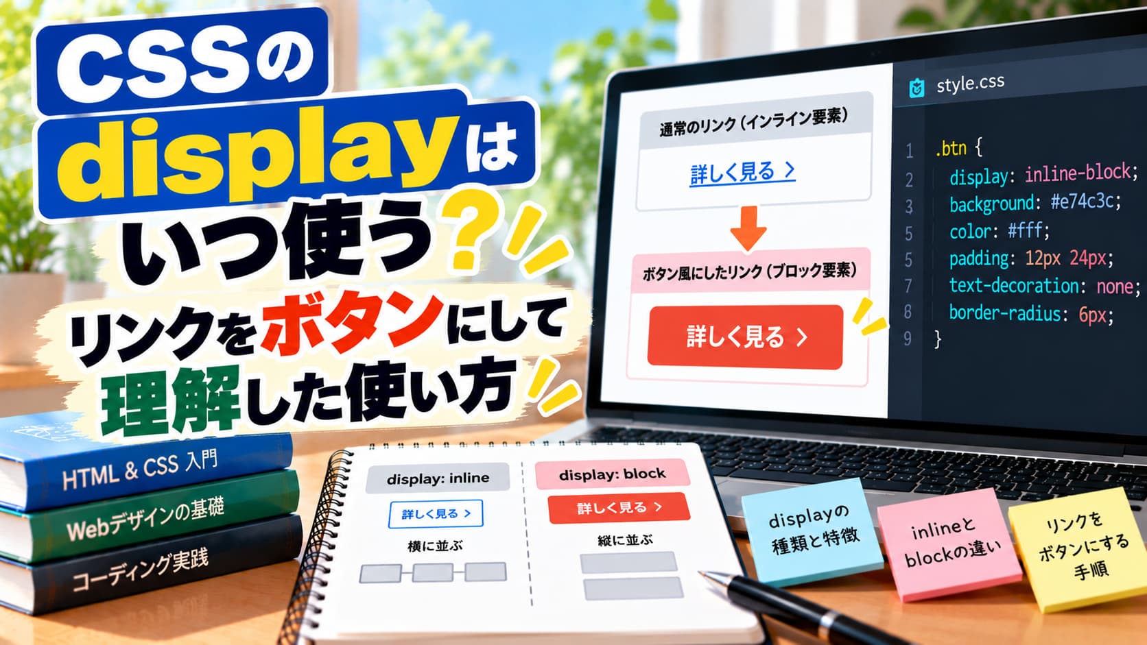 CSSのdisplayはいつ使う？リンクをボタンにして理解した使い方のアイキャッチ画像