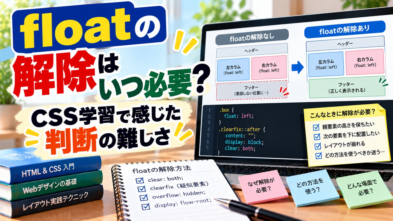 floatの解除はいつ必要？CSS学習で感じた判断の難しさのアイキャッチ画像
