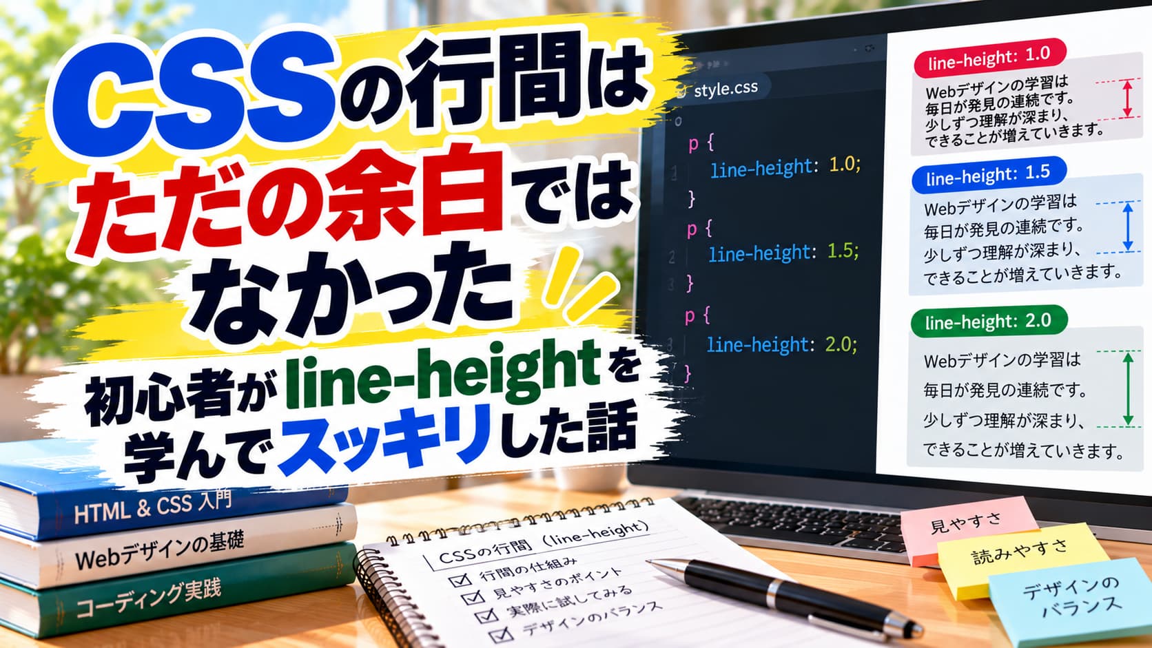 CSSの行間はただの余白ではなかった｜初心者がline-heightを学んでスッキリした話のアイキャッチ画像