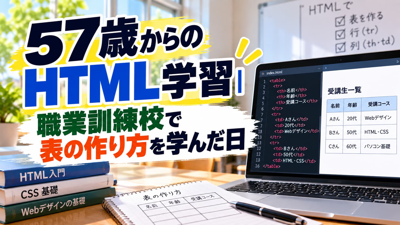 57歳からのHTML学習｜職業訓練校で表の作り方を学んだ日のアイキャッチ画像