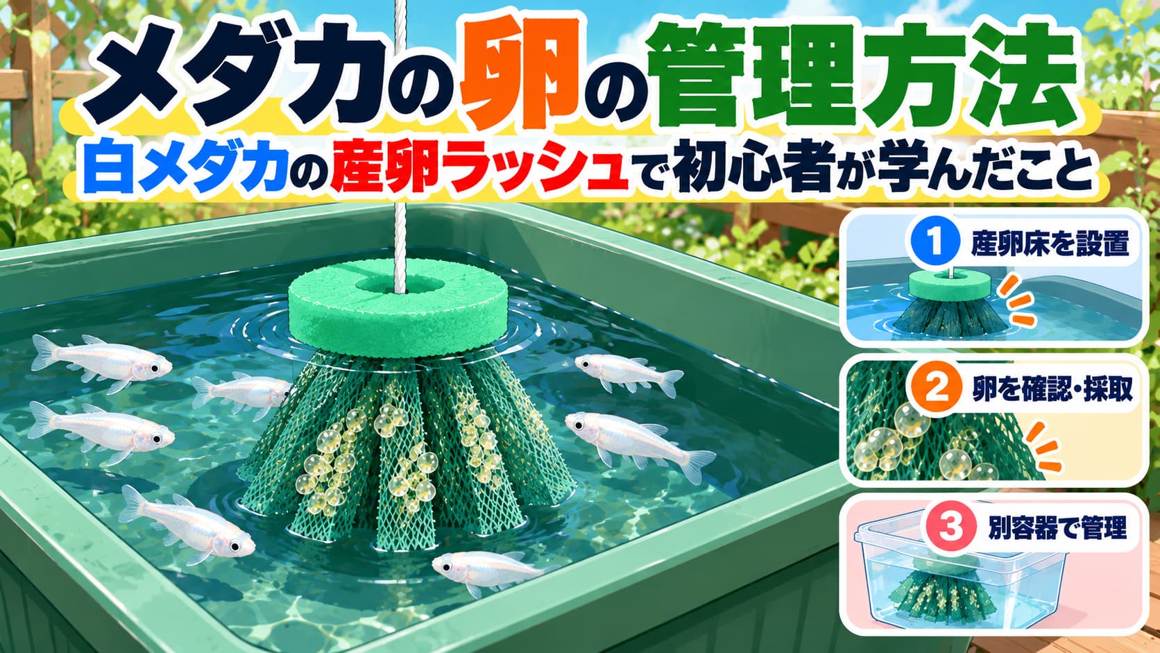 メダカの卵の管理方法｜白メダカの産卵ラッシュで初心者が学んだことのアイキャッチ画像