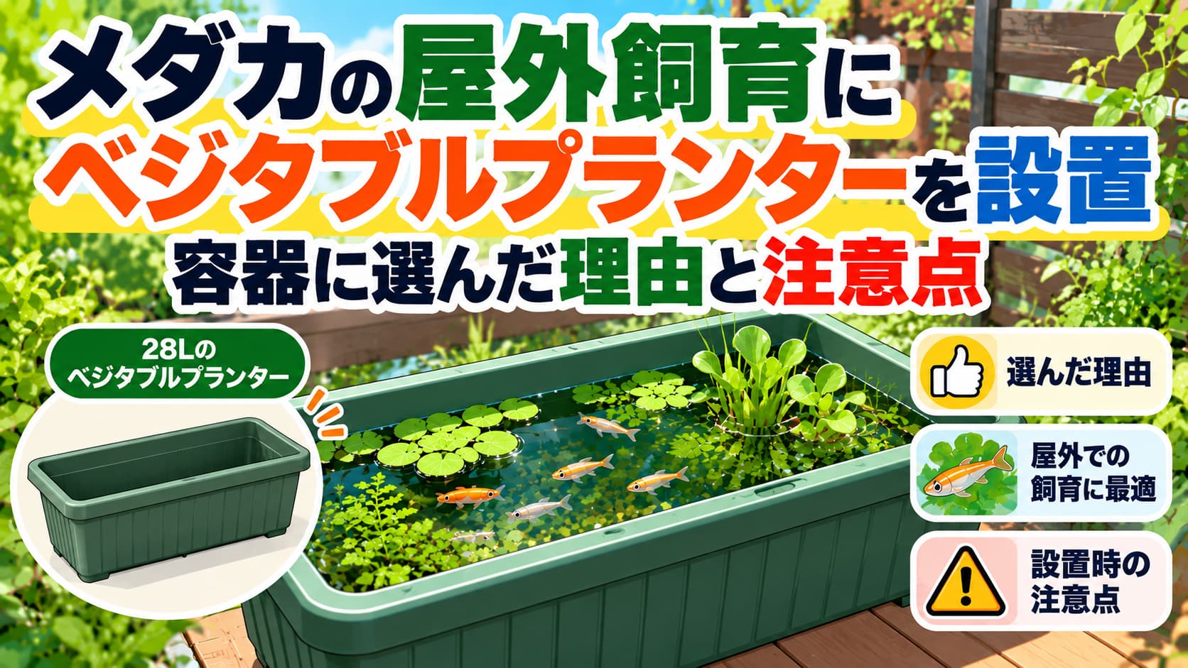 メダカの屋外飼育にベジタブルプランターを設置のアイキャッチ画像