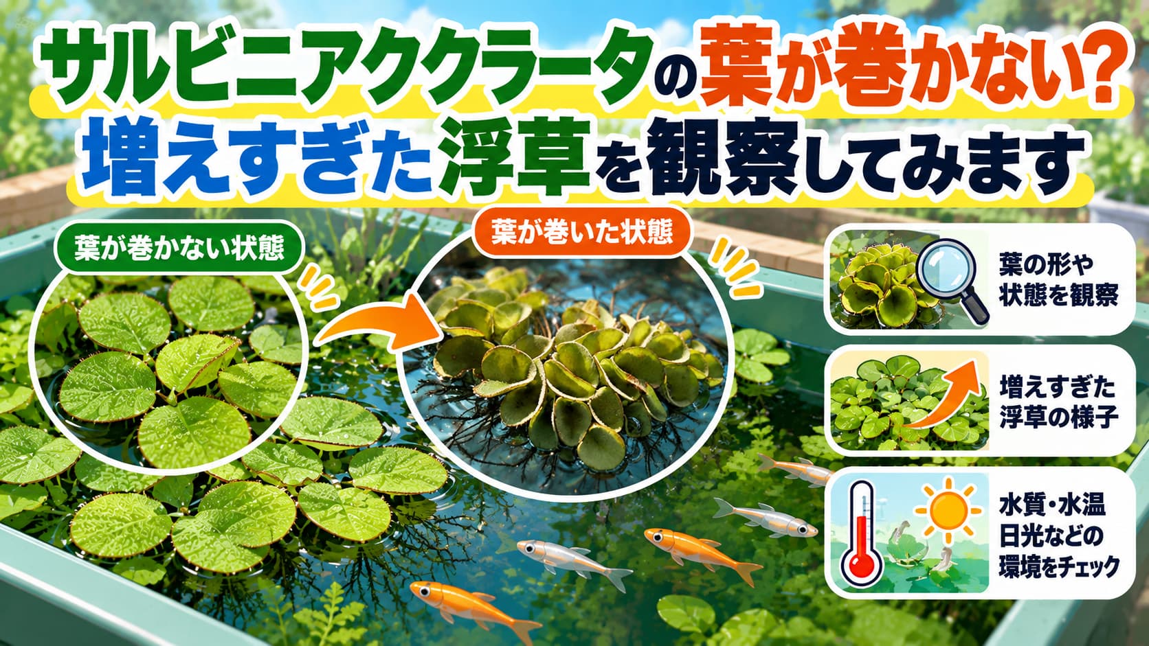 サルビニアククラータの葉が巻かない？増えすぎた浮草を観察してみますのアイキャッチ画像