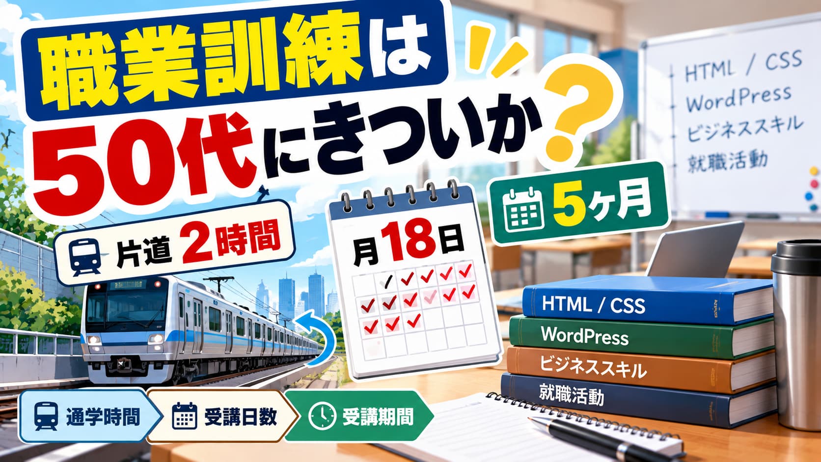 職業訓練は50代にきついか｜片道2時間・月18日の5ヶ月のアイキャッチ画像