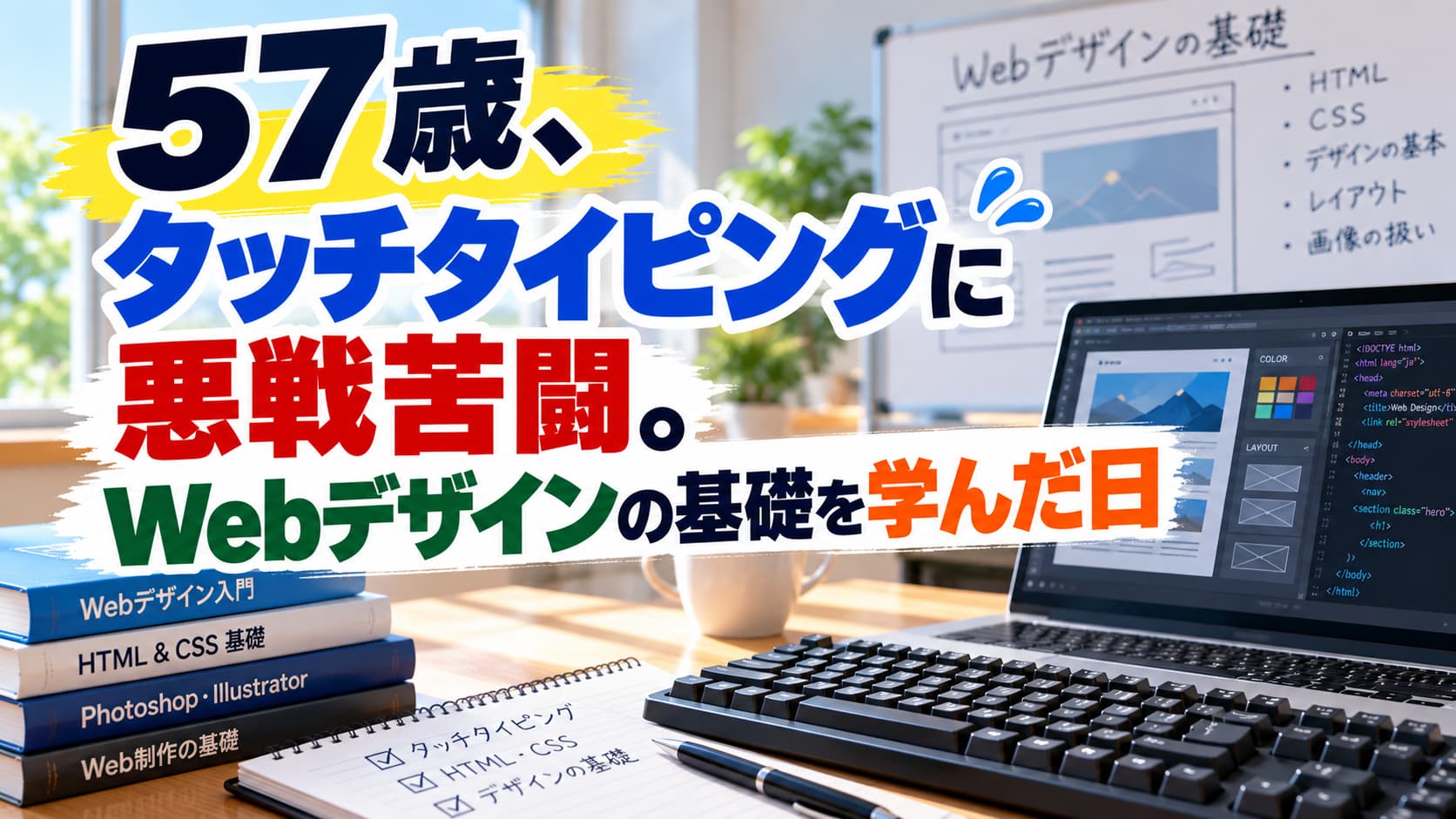 57歳、タッチタイピングに悪戦苦闘。Webデザインの基礎を学んだ日のアイキャッチ画像